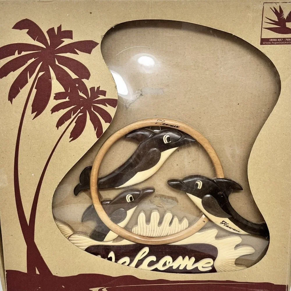 Hawaii Welcome Dolphin Wall Art of Mixed Woods 3D Dimensional - NEW‎